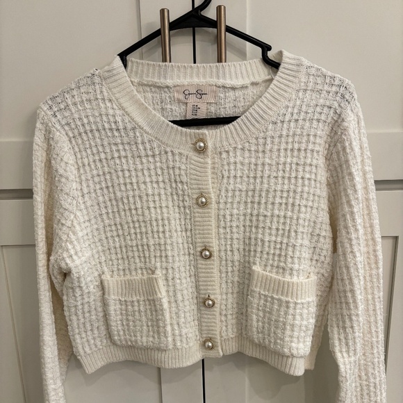 Jessica Simpson White Sweater Jacket with Pearl Buttons - Picture 1 of 3